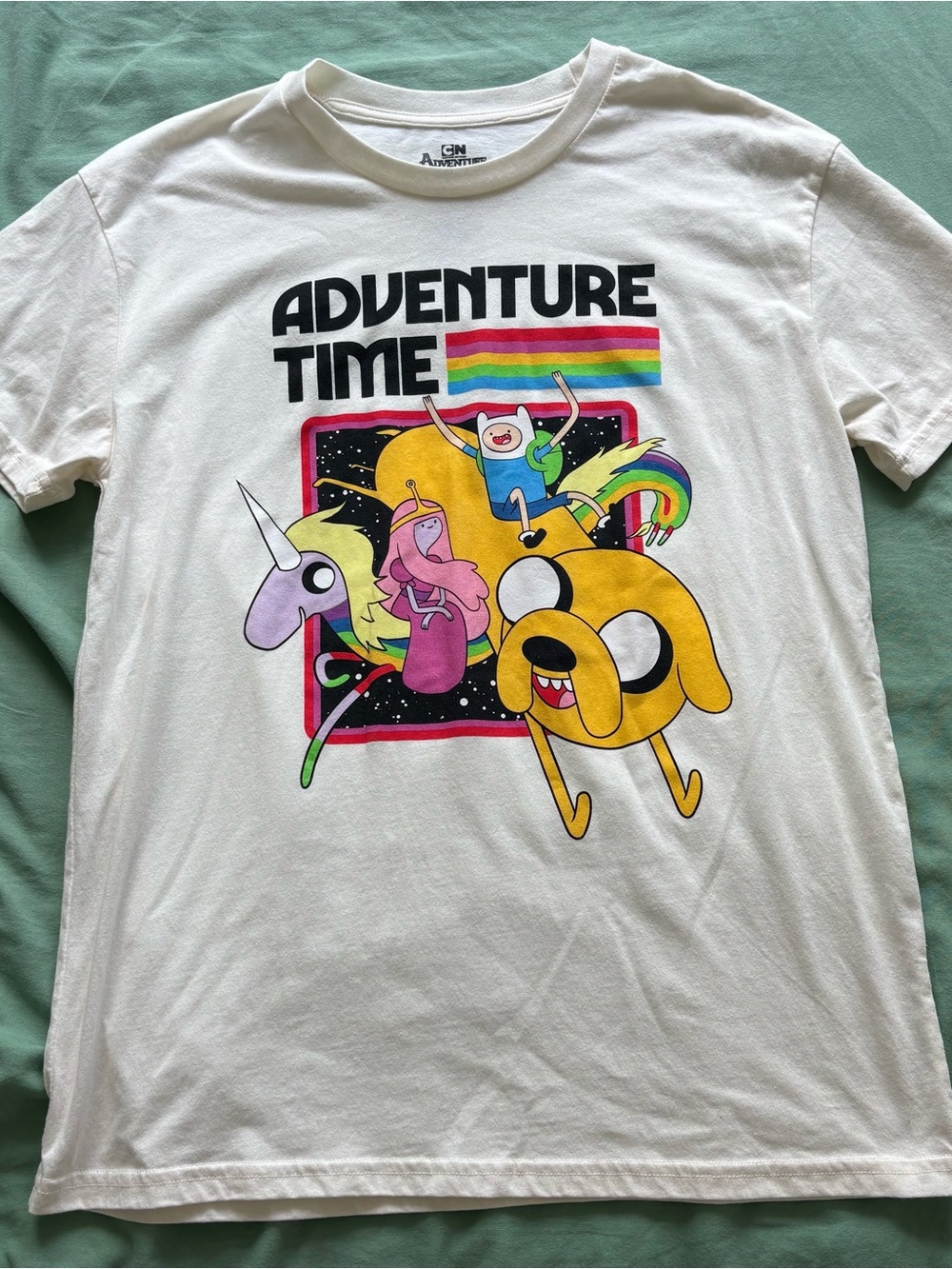 NEW Adventure Time Graphic Tee Cream with Rainbow Print Tshirt t-shirt unworn